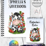 personalised friesian cow and strawberries notebook