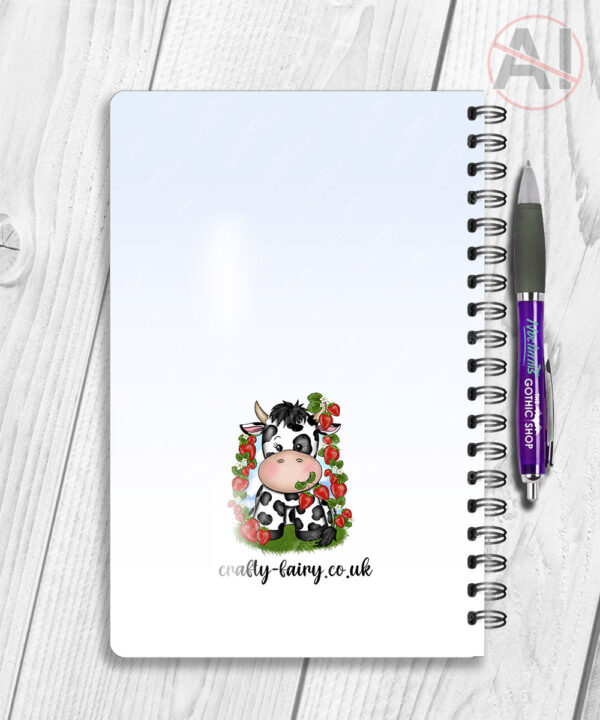 personalised friesian cow and strawberries notebook