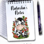 personalised friesian cow and strawberries notebook