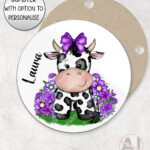 personalised friesian cow and purple flowers mug and/or coaster