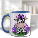 personalised friesian cow and purple flowers mug and/or coaster