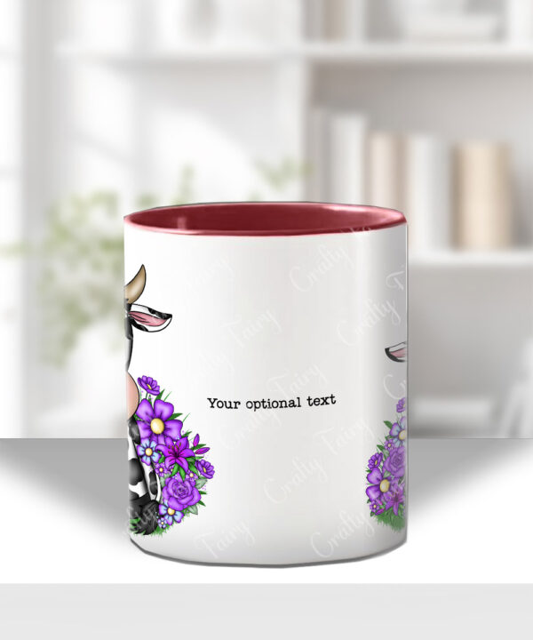 personalised friesian cow and purple flowers mug and/or coaster
