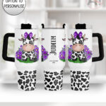 personalised friesian cow and purple flowers large 40oz tumbler with handle