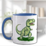 personalised pink or green t rex dinosaur mug and/or coaster gift for kids