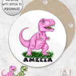 personalised pink or green t rex dinosaur mug and/or coaster gift for kids
