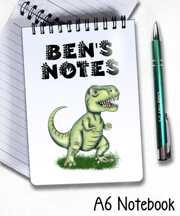 personalised pink or green t rex dinosaur notebook gift for kids