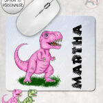 personalised pink or green t rex dinosaur mouse mat gift for kids