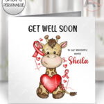 personalised giraffe heart awareness card – heart attack recovery, heart transplant & heartiversary