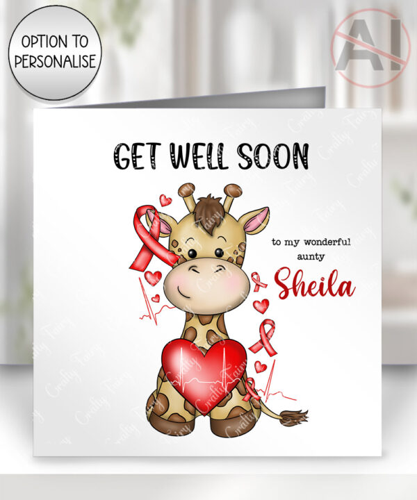 personalised giraffe heart awareness card – heart attack recovery, heart transplant & heartiversary