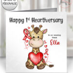 personalised giraffe heart awareness card – heart attack recovery, heart transplant & heartiversary