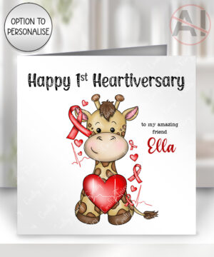 personalised giraffe heart awareness card – heart attack recovery, heart transplant & heartiversary