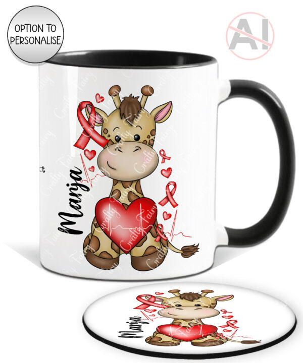 personalised giraffe heart awareness mug and/or coaster gift