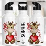 personalised giraffe heart awareness 600ml water bottle gift