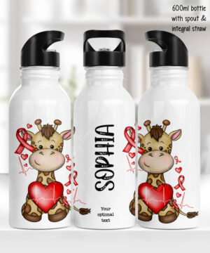personalised giraffe heart awareness 600ml water bottle gift