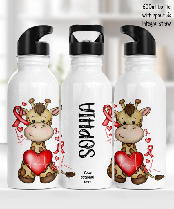 personalised giraffe heart awareness 600ml water bottle gift