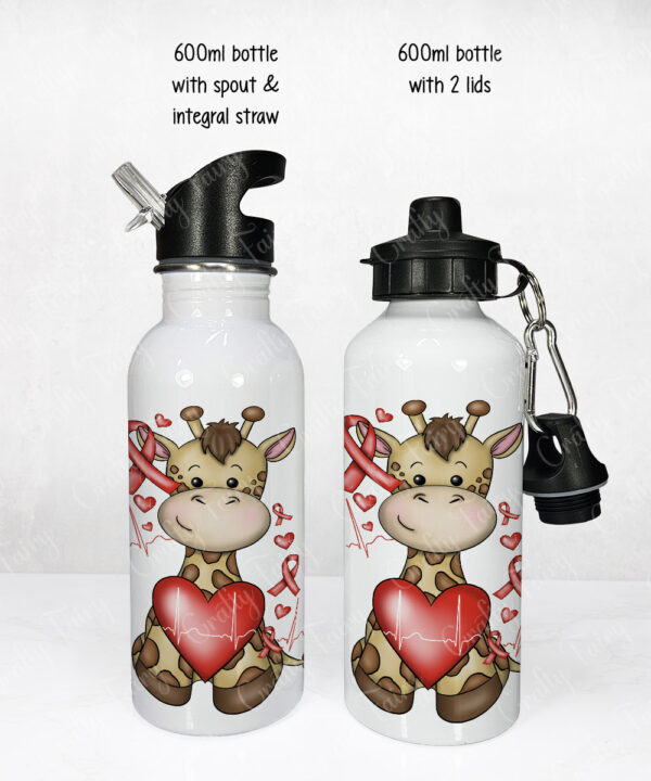 personalised giraffe heart awareness 600ml water bottle gift