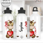 personalised giraffe heart awareness 600ml water bottle gift