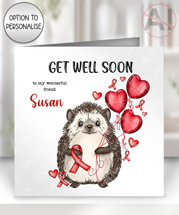 personalised hedgehog heart awareness card – heart attack recovery, heart transplant & heartiversary