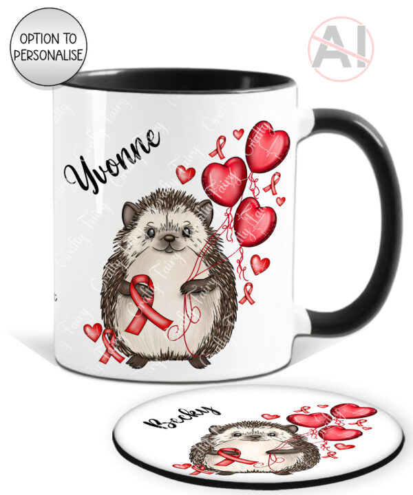 personalised hedgehog heart awareness mug and/or coaster gift