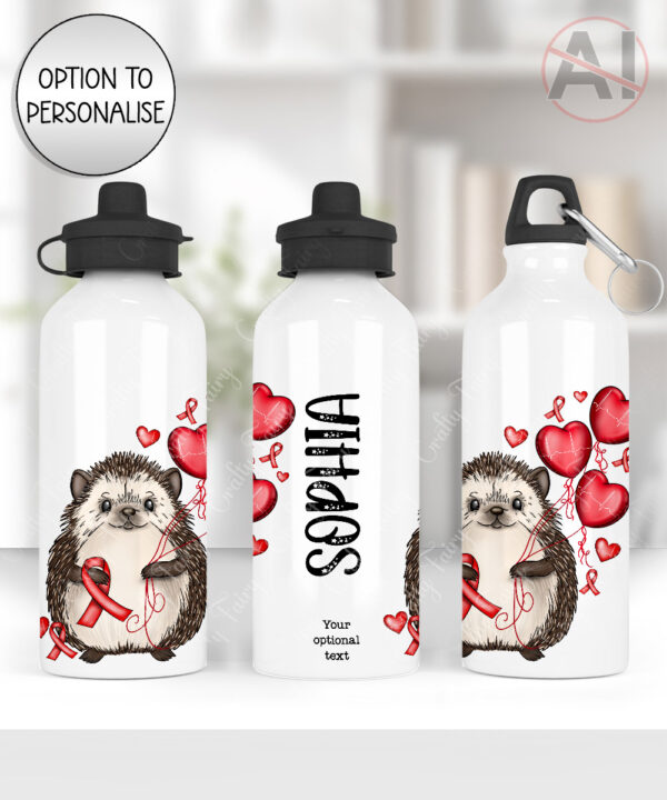 personalised hedgehog heart awareness 600ml water bottle gift