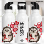 personalised hedgehog heart awareness 600ml water bottle gift