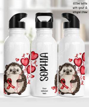 personalised hedgehog heart awareness 600ml water bottle gift
