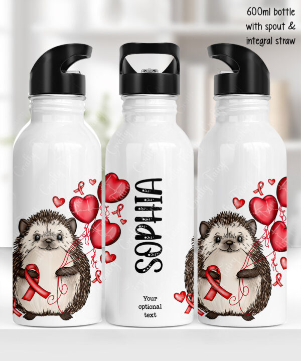 personalised hedgehog heart awareness 600ml water bottle gift
