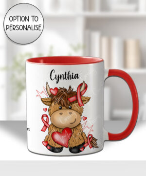personalised highland cow heart awareness mug and/or coaster gift