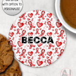 personalised heart awareness ribbons mug and/or coaster gift