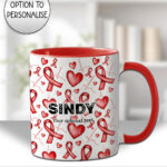 personalised heart awareness ribbons mug and/or coaster gift
