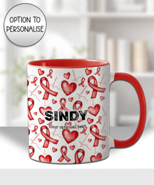personalised heart awareness ribbons mug and/or coaster gift