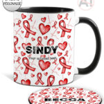 personalised heart awareness ribbons mug and/or coaster gift