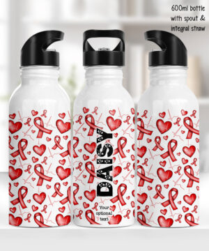 personalised heart awareness ribbons 600ml water bottle gift