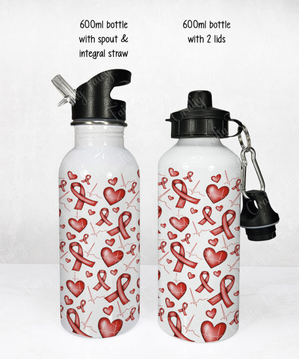personalised heart awareness ribbons 600ml water bottle gift