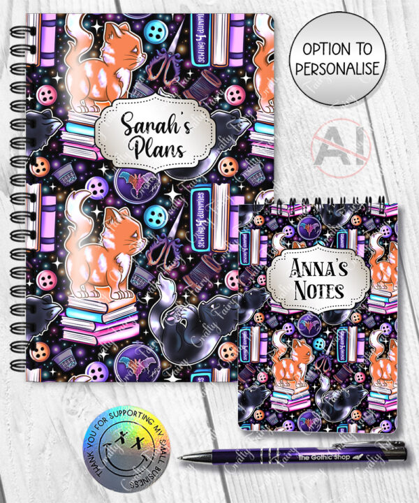 cute cats sewing and crafting personalised notebook gift