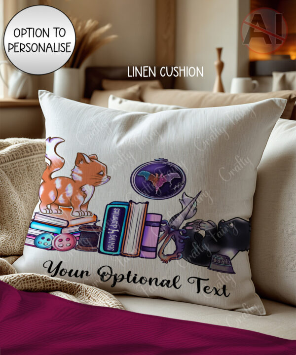 cute cats sewing and crafting personalised velvet cushion gift
