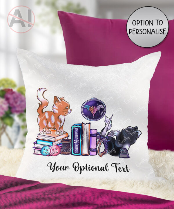cute cats sewing and crafting personalised velvet cushion gift